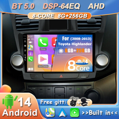 8GB+256GB Car Stereo For Toyota Highlander 2008-2013 Android 14 GPS DAB+ CarPlay