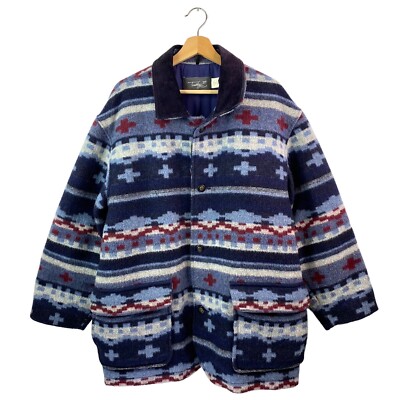 Blue High Grade Western Aztec Southwest Wool USA Country Blue Jacket XL