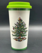 Spode Christmas Tree Santa Ceramic Travel Mug Tumbler w/Lid  8 oz