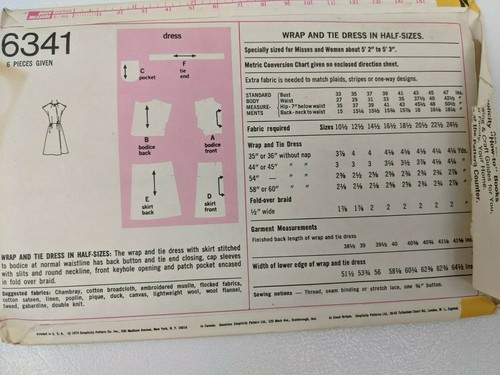 1970's Simplicity Wrap Dress 16-1/2 UNCUT FF - Picture 2 of 2