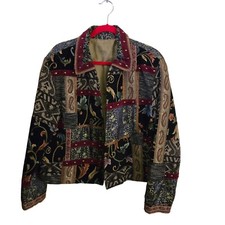 Coldwater Creek Vintage Patchwork Tapestry Beaded Bohemian Jacket Size XL