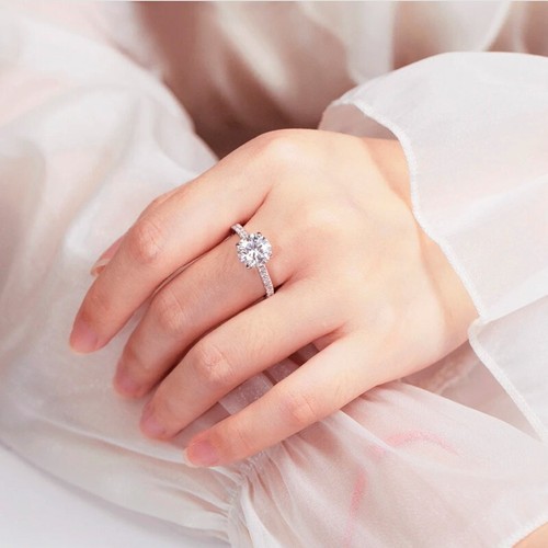 3CT Round Cut Moissanite Halo Wedding Ring Women 925 Silver 18K White Gold Plate - Picture 9 of 13
