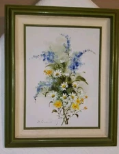 Vintage 22x18 SIGNED Edwards Oil Canvas Painting Flower Bouquet ANCO Bilt FRAME 
