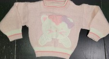Vintage Health-tex Infant 12 Month Girls Sweater Pink Cat