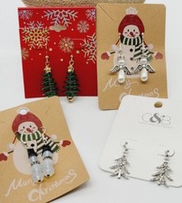 Christmas Earrings Lot Set of 4 Pierced Gift Holiday Jewelry Dangle Drop A6