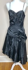 1980s Steppin Out Women  s 8 Party Prom Dress Satin Bow Black Asymmetrical Tulle