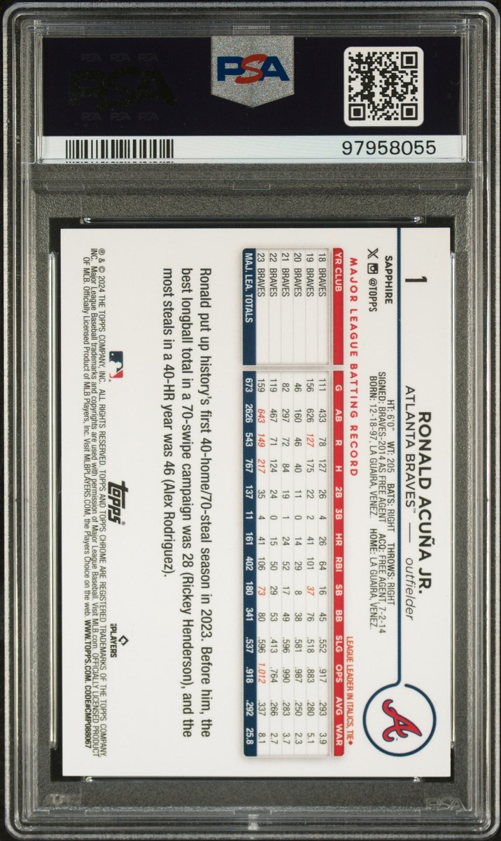 2024 TOPPS CHROME SAPPHIRE PADPARADSCHA 1/1 #1 RONALD ACUNA