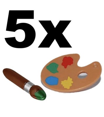 Lego City 5 Paint Palettes And 5 Paint Brush With Silver Ferrule And Green Tip