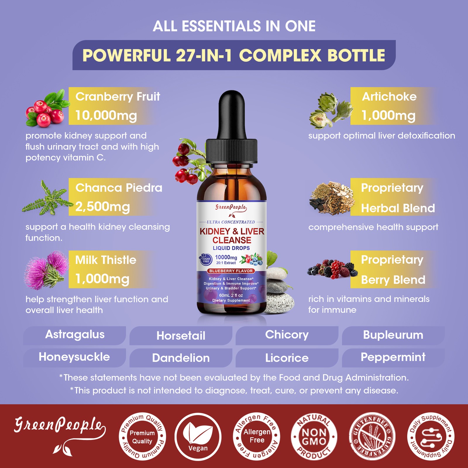 Global Healing Kidney Health - Organic Kidney Cleanse & Detox - Non-GMO 2 Fl Oz