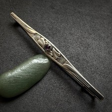 Jugendstil Brosche versilbert lila Handarbeit alt antik c. 1920