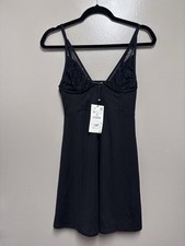 Zara Women’s Dress Eyelit Lace Embroidery V-neck Spaghetti Strap Black Dress M