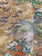 Vintage 13"x61" Japanese  kimono silk fabric/ light beige, Chirimen crepe OF30