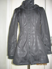 ZELLA DEEP BLACK EMBOSSED LOOK TWO-WAY ZIPPER ADJUSTABLE HOODIE JACKET-SIZE S