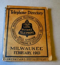 1915-BELL SYSTEM  TELEPHONE DIRECTORY BOOK-MILWAUKEE,WISCONSIN-AD'S 11"-ANTIQUE