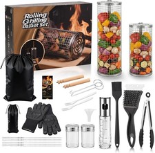 Pro 18 Piece Rolling Grill Basket Set - Stainless Steel - Full BBQ Tool Kit -NEW