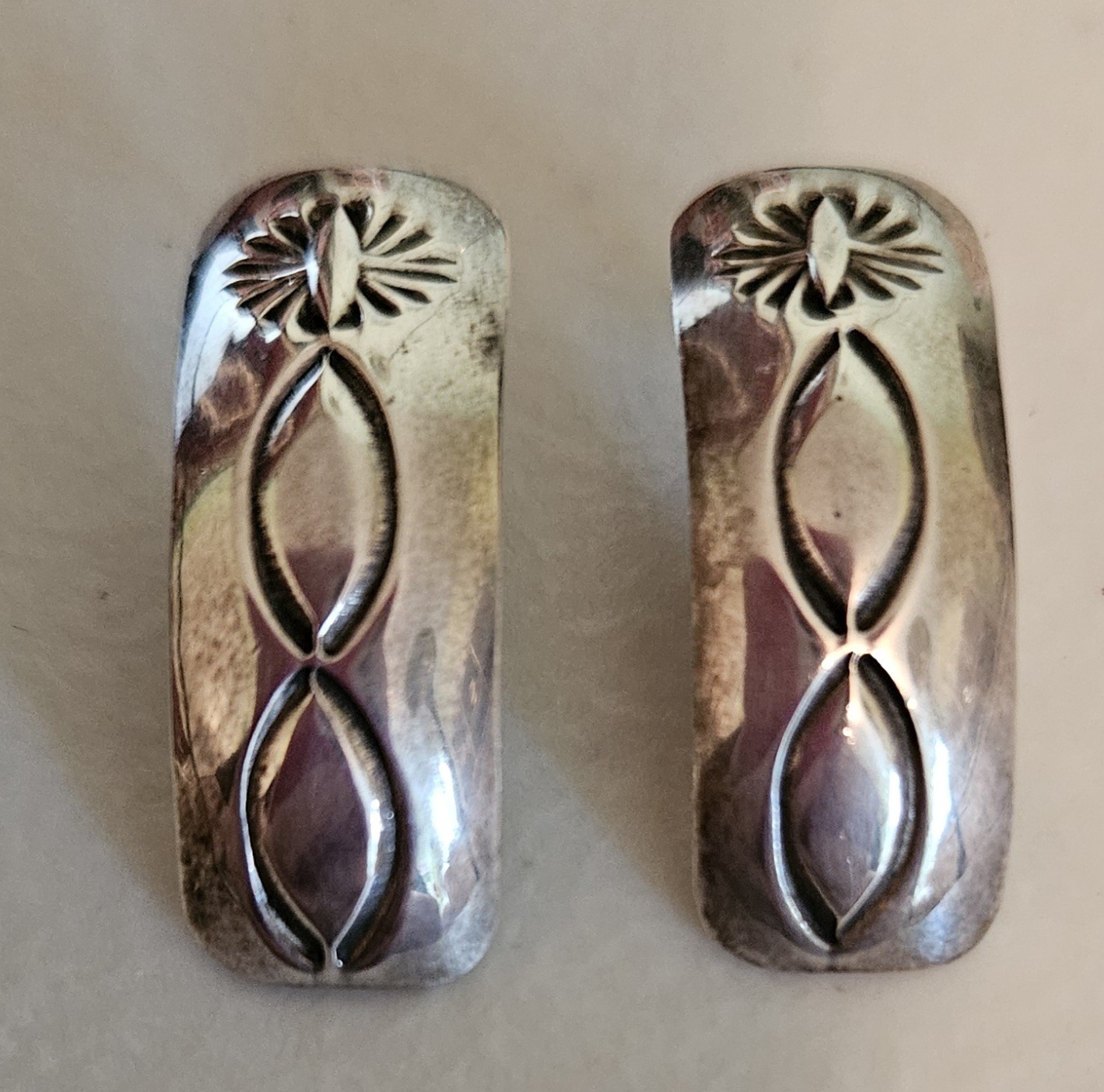 Sterling Silver Rectangular Stamped Earrings, Pos… - image 1