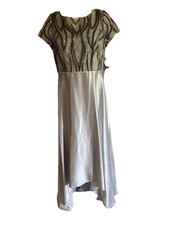 NEW 299 Adrianna Papell Silver/ Goid Gown Dress High Low Embroidery Short Slv 6