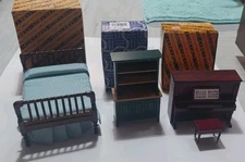 Concord Miniatures Green Welsh Cabinet Upright Piano Music Box Bed Lot