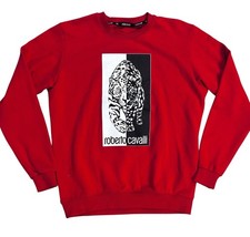 Roberto Cavalli Sweatshirt Mens XL Red Leopard Long Sleeve Crewneck EUC