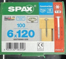 Spax Stainless Steel Screws 6x120mm T30 – Class 3 – Box of 100 – New
