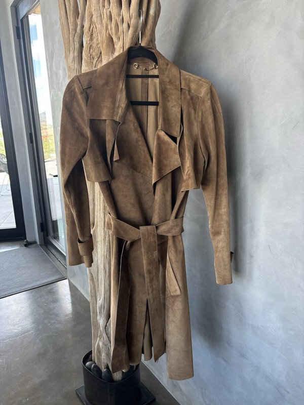 Vintage 90’s Gucci Women Suede Leather Coat Jacket Trench Brown Tan $8900