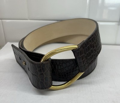NEW Talbots Crocodile Pattern Leather Belt Loop Fold Over Gold Buckle Large
