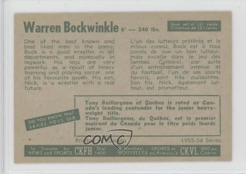 1955-56 Parkhurst Wrestling Warren Bockwinkle #21 - Image 2 of 2