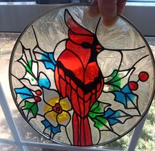 Vibrant Stained Glass Round Cardinal Suncatcher Window Decor 6"X6"
