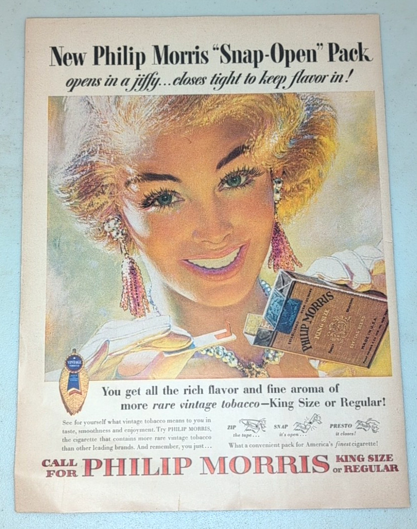 1954 Philip Morris Vintage Print Ad Tobacco Cigarettes King Size Flavor Pack