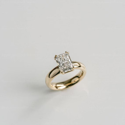 2 Ct Radiant Cut IGI Certified Lab Grown Diamond Thick Band Ring 14k Yellow Gold