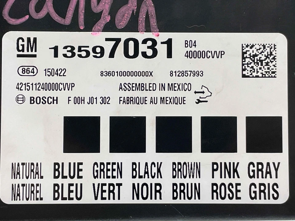 GMC Canyon 2015 carrocería control BCM computador panel de retroceso derecho OEM 13597031 GM 15-2016 Foto 3 de 4