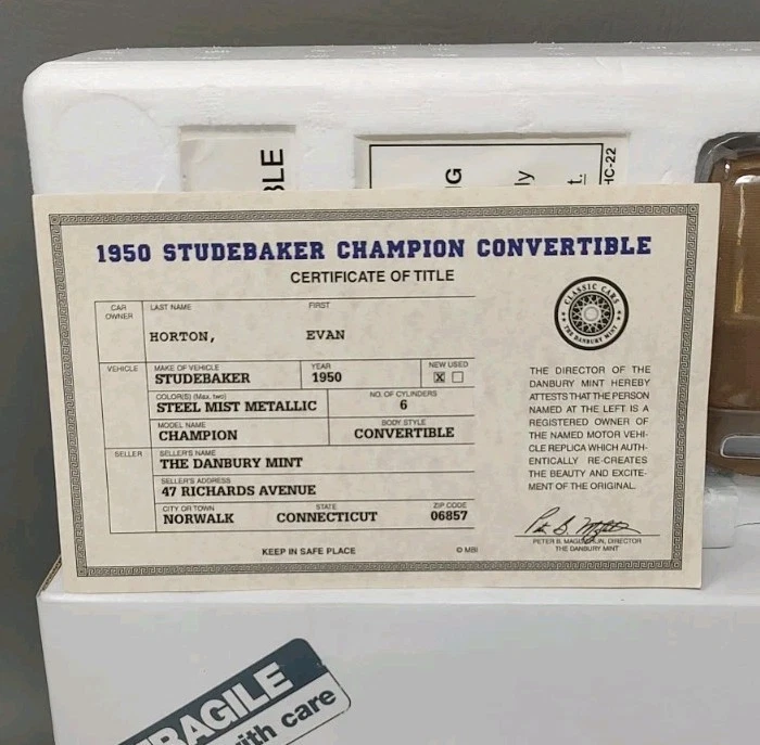 Vintage Danbury Mint 1950 Studebaker Champion Steel Mist 1:24 Diecast Model NOS - Image 2 of 4