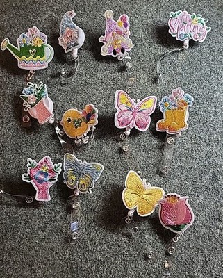 Lot Of 12 Felt Patch Spring ID Badge Reel Holders