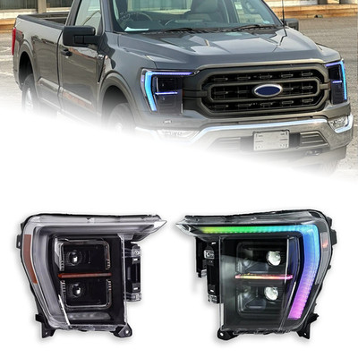 Pair RGB LED Headlights For Ford F150 14th Gen 2021 2022 2023 Front Lamps