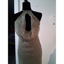 ASOS DESIGN Crochet Sequin Halter Maxi Dress Olive Green Cut Out US 6