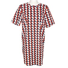 COS Women's Size 6 Red White Navy Geometric Printed Poplin Shirt Shift Dress