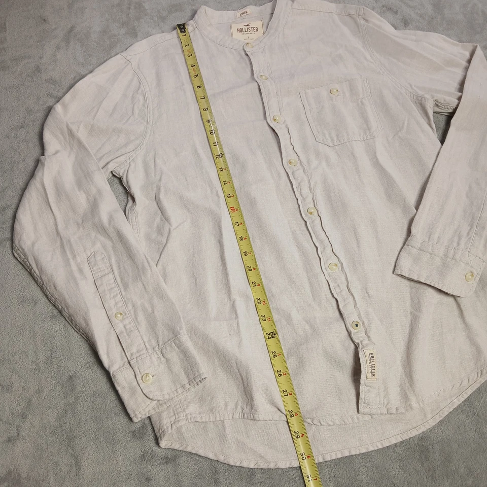 Camisa Hollister Para Hombres L Beige Lino Abotonada Verano Informal Manga Larga Preppy Foto 4 de 4