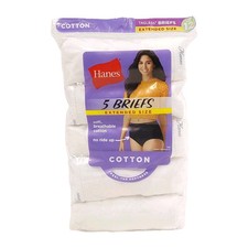 Hanes Womens White Brief Underwear Panties 5-Pair 100 Cotton Extended Size 12