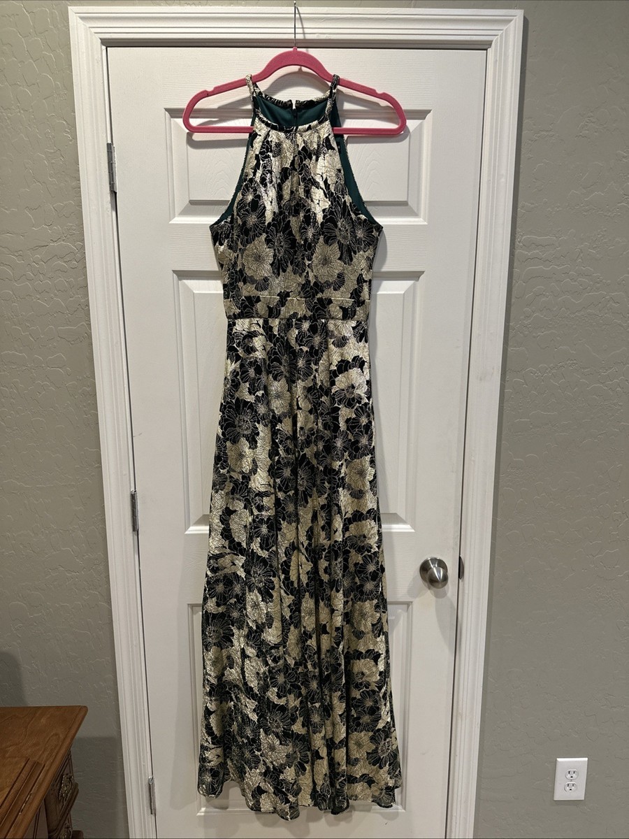 Betsy & Adam Women's Metallic Floral Halter Top Gown, Size 10 | eBay