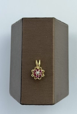 Rubin und Diamant Anhänger 9 kt Gold, Vintage und gepunzt