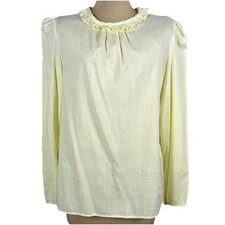 Vintage 1970s JCPenney Fashions Pale Yellow Ruffle Neck Blouse Long Sleeve