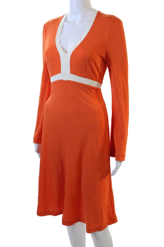 Vestido Escada para mujer línea A naranja cuello en V manga larga hasta la rodilla talla 36 Foto 2 de 4