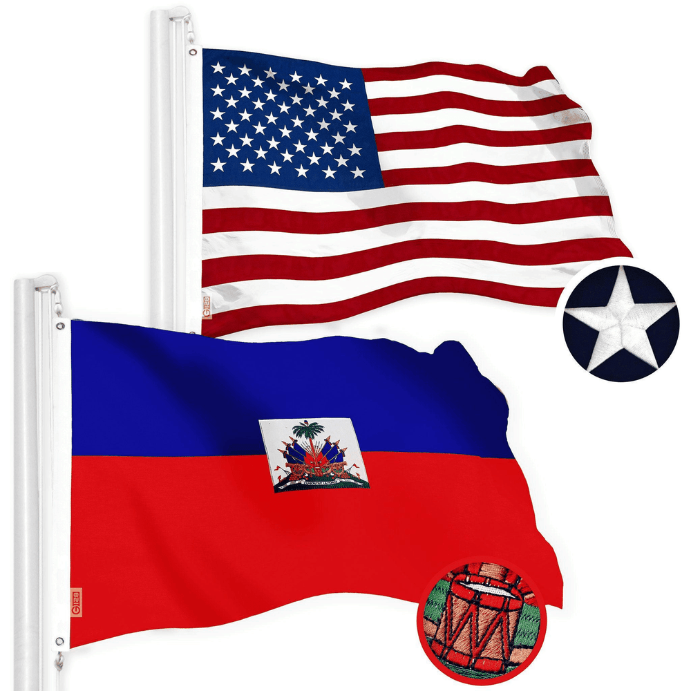 USA & Haiti Flags Combo 2x3 Ft Embroidered Pair