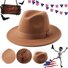 Brown Fedora Hat Mens Vintage Trilby Costume Gangster Jazz Fancy Dress Party Hat