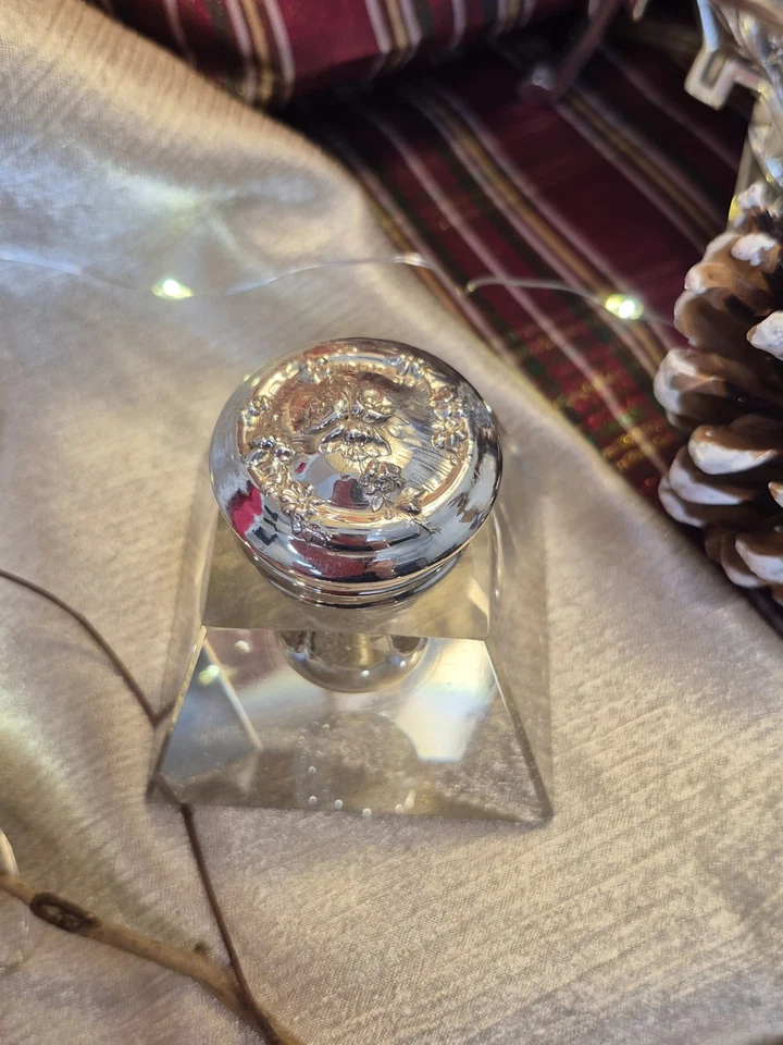 RARO C19 Antiguo Cristal Plata Esterlina .925 Tintero Ornamentado Tapa Reputilizada Como Nuevo Foto 2 de 4