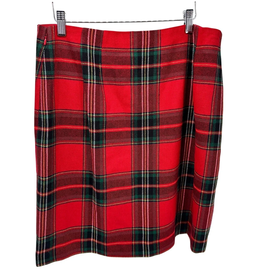 Falda Talbots Mujer 12 (34x21 ACTUAL) Roja Verde Cuadros Dorado Detalle Botón Forrada Foto 3 de 4