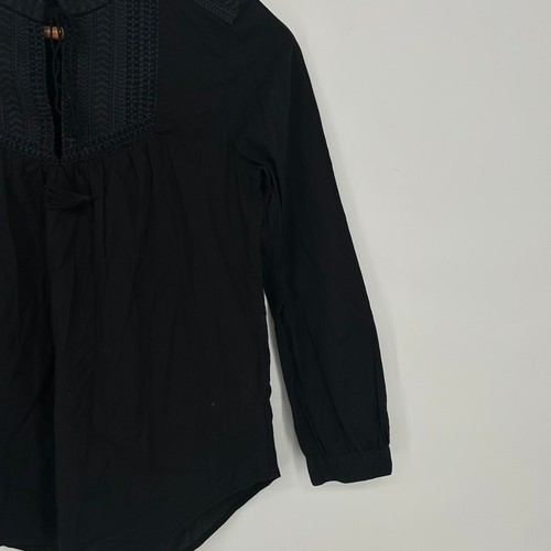 Blusa campesina bordada manga larga negra 00 J Crew para mujer - Imagen 3 de 8