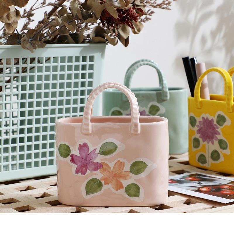 Flower Vase Barrel Ceramic Multicolor Modern Solid Home Decor Small Free Stand