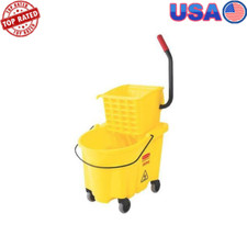 Plastic WaveBrake Mop Bucket Side Press Wringer Heavy Duty Commercial Cleaning