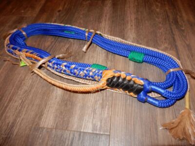 Royal Blue Nylon on Tan Poly Pro 9/7 LH 3/4'' 3/4'' EPT Bull Ropes Rodeo Rider 16'